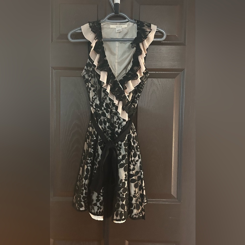Ark & Co Black and Cream Floral Mini Dress.
